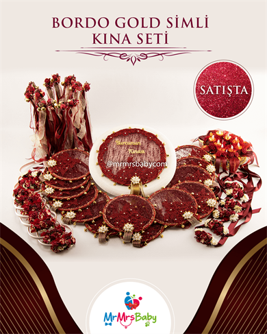 Simli Bordo Gold Kına Seti