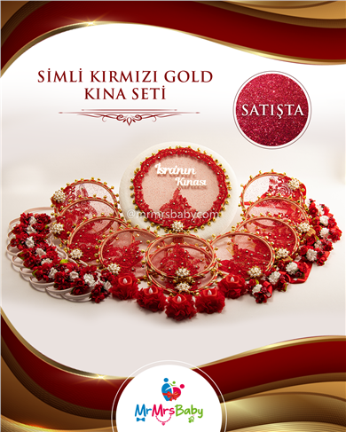 Simli Kırmızı Gold Kına Seti