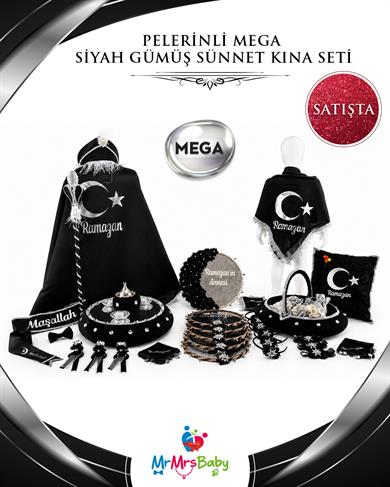 Siyah Gümüş Mega Pelerinli Sünnet Kına Seti