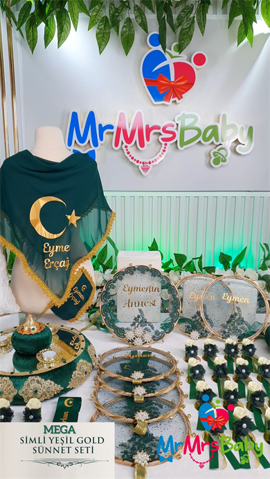 Yeşil Gold Mega Simli İncili Sünnet Kına Seti