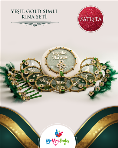 Yeşil Gold Simli Kına Seti