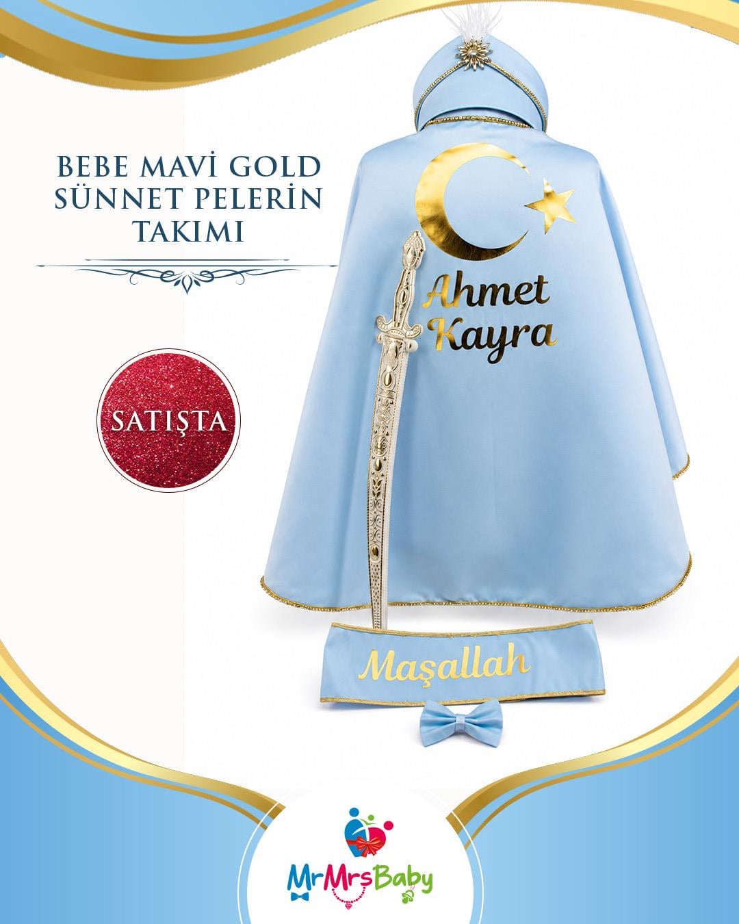 Bebek Mavisi Gold  Sünnet  Pelerin Takımı