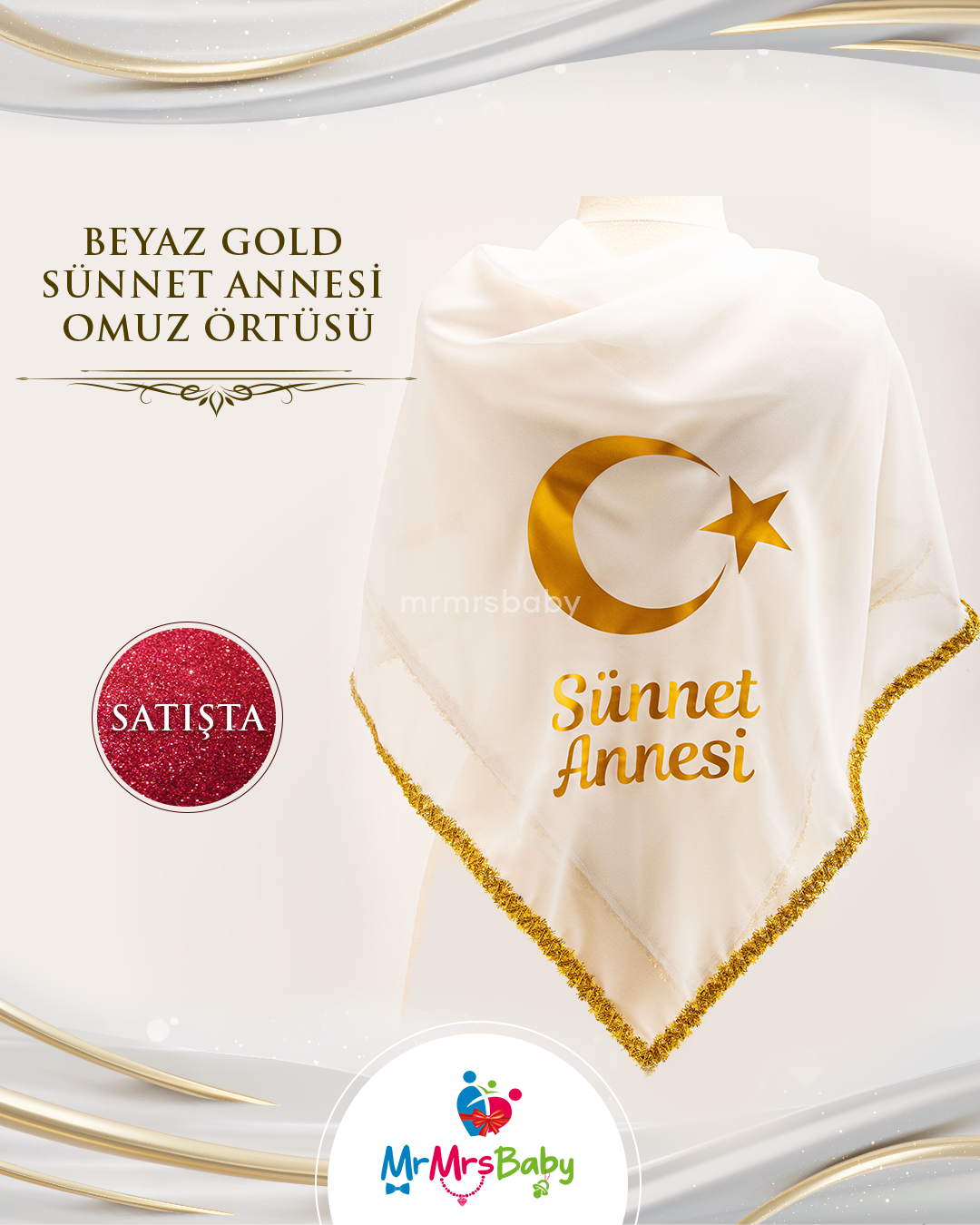 Beyaz Gold Sünnet Annesi  Omuz Örtüsü