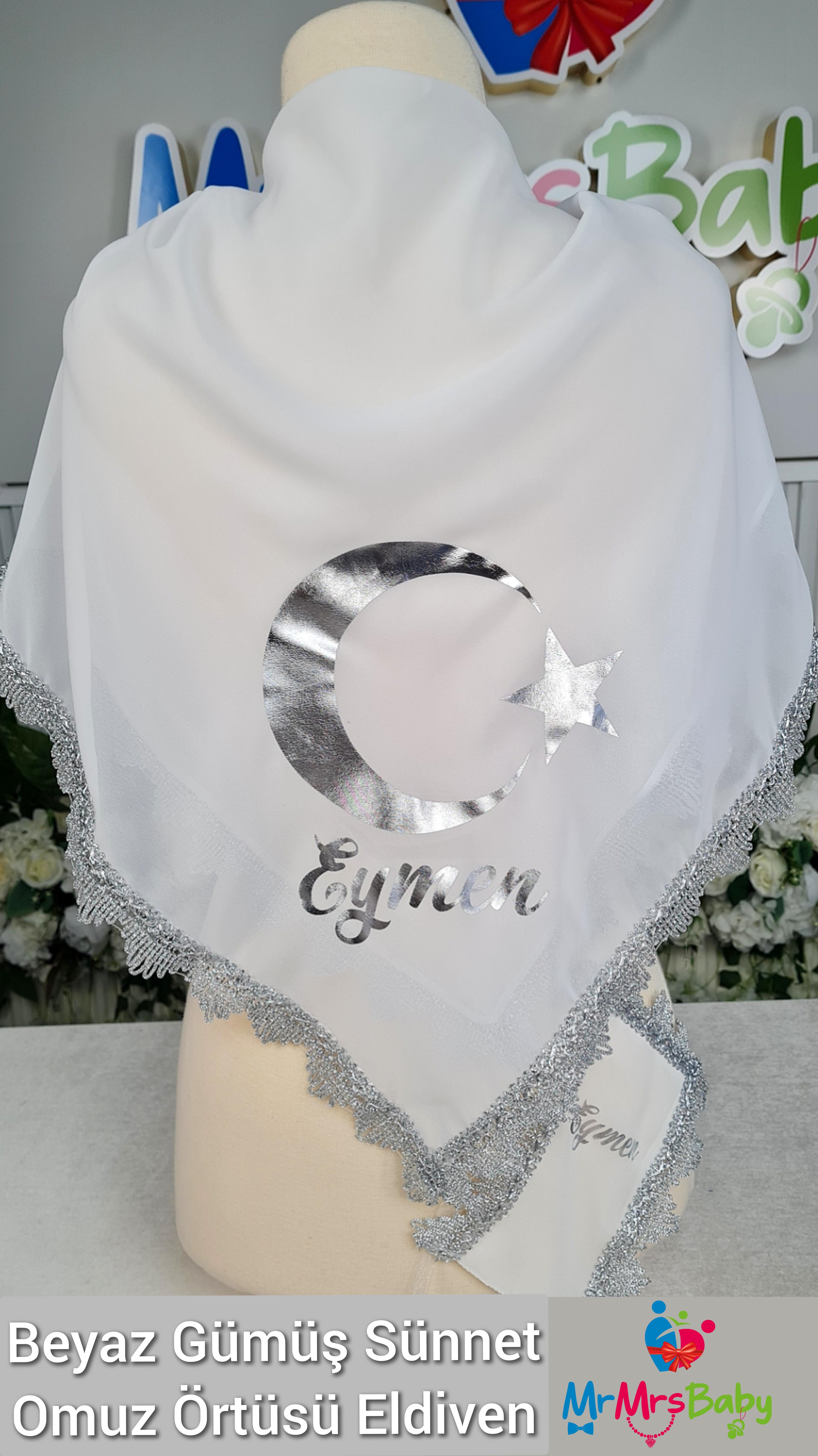 Beyaz Gümüş Sünnet Omuz Örtüsü İsimli