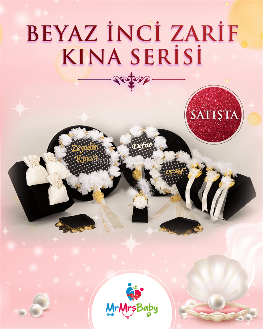 Beyaz İnci Lazer Güllü Kına Seti
