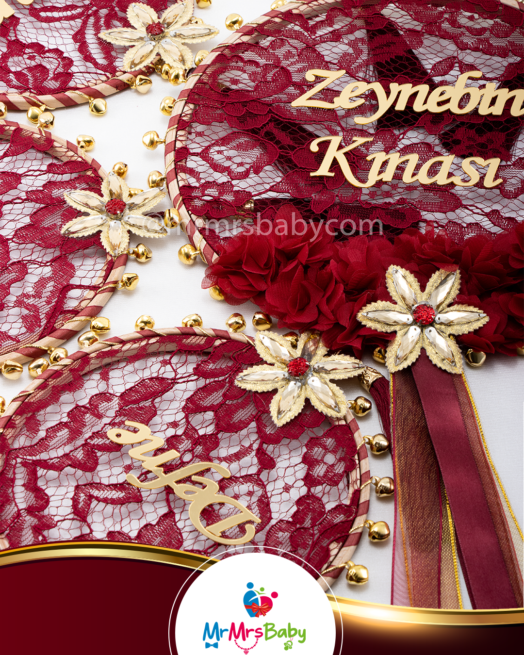 Bordo Dantelli  Bordo Taşlı Pleksi İsimli Nedime Tefi