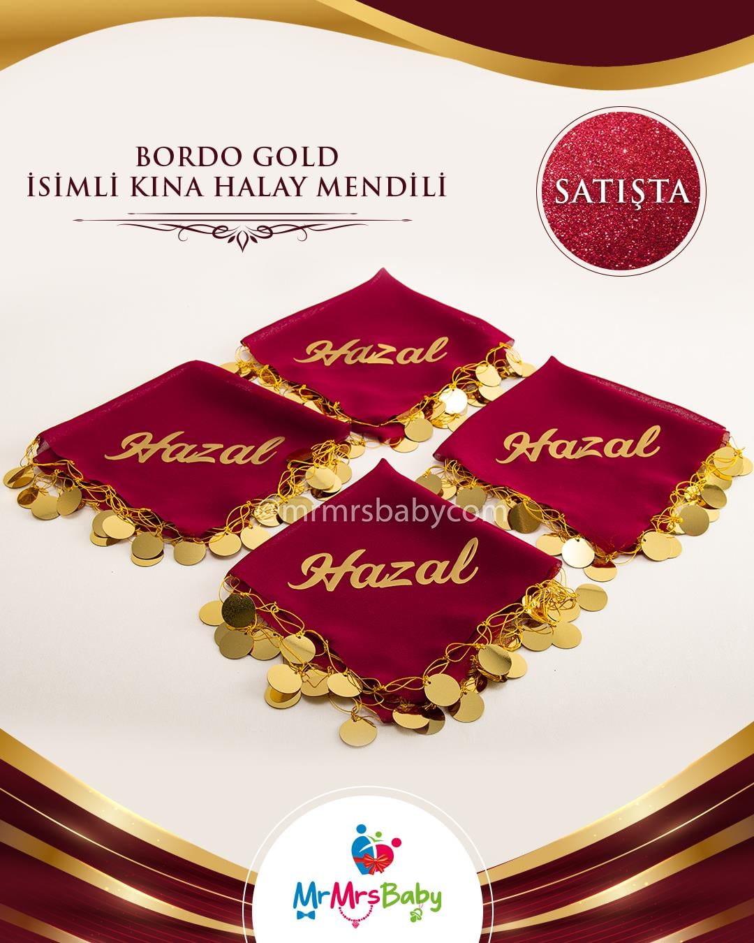 El Yapımı Bordo  Kına Halay  Mendili