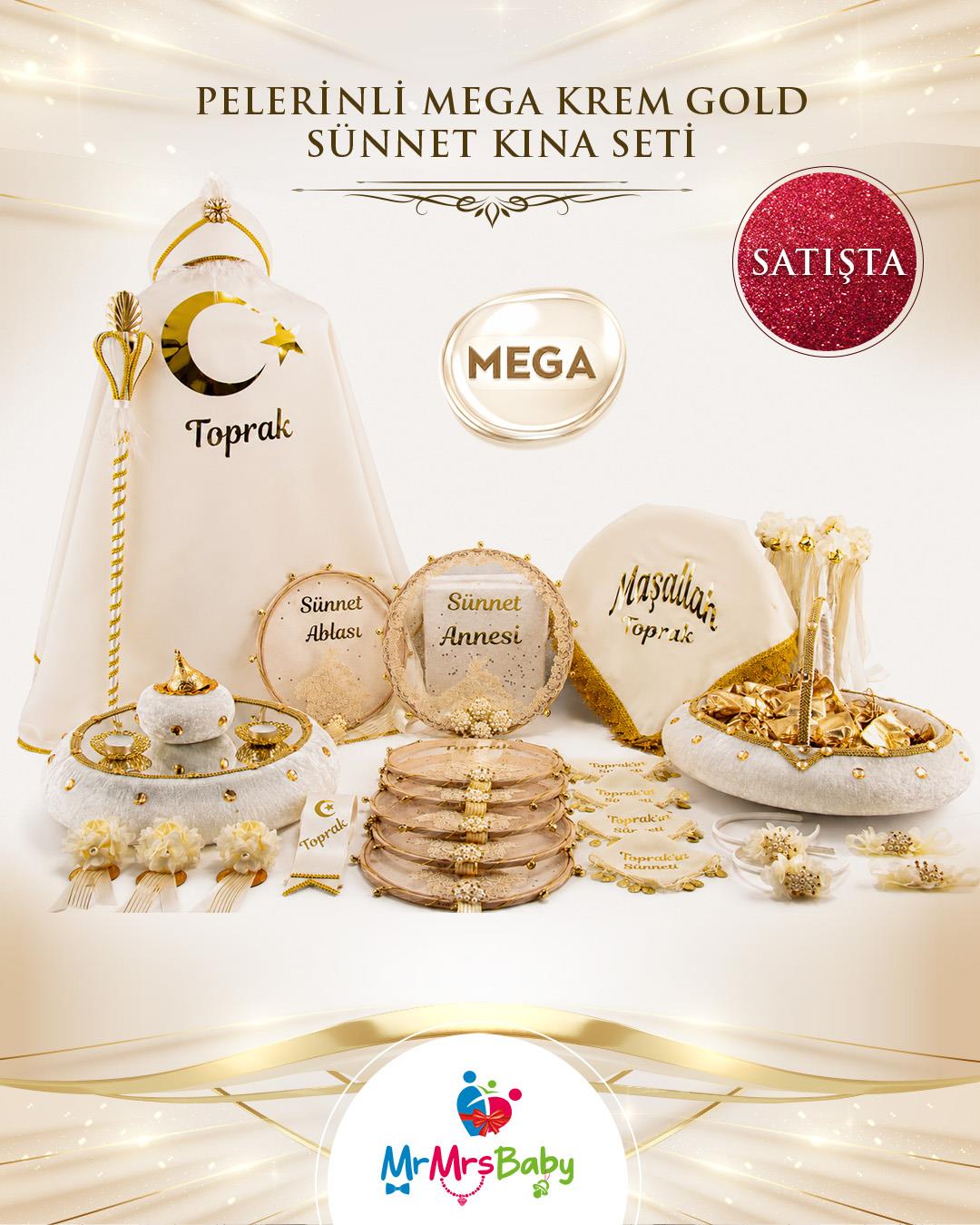 İncili  Krem Gold Mega Pelerinli  Sünnet Kına Seti
