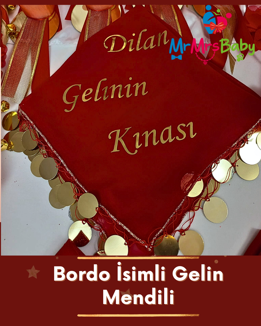 İsimli Gelin Mendili Bordo