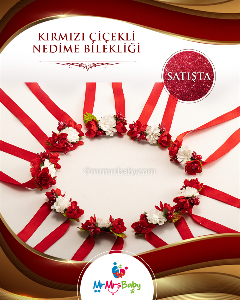 Kırmızı Çiçekli Nedime Bilekliği