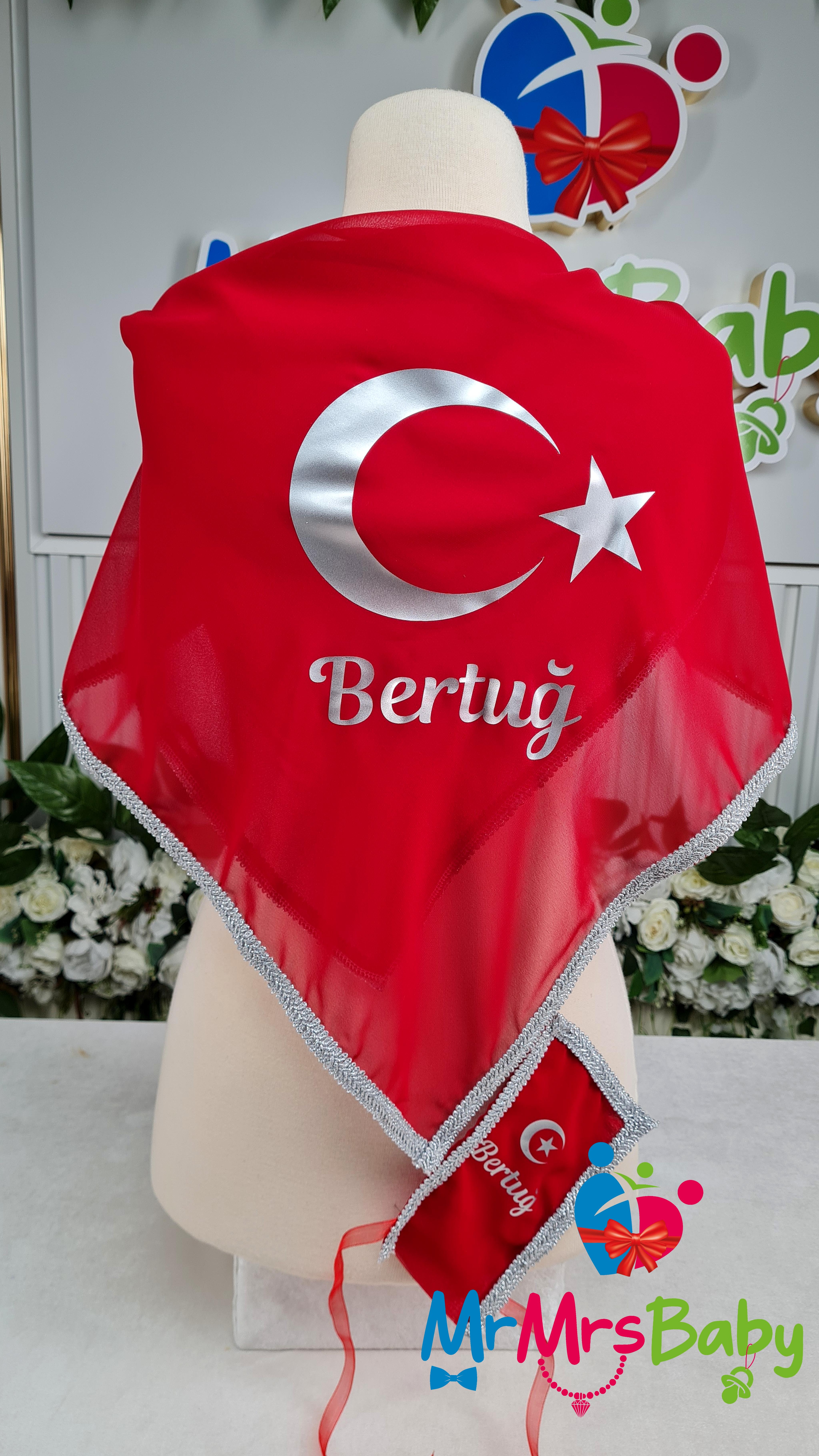 Kırmızı Gümüş Sünnet Omuz Örtüsü İsimli