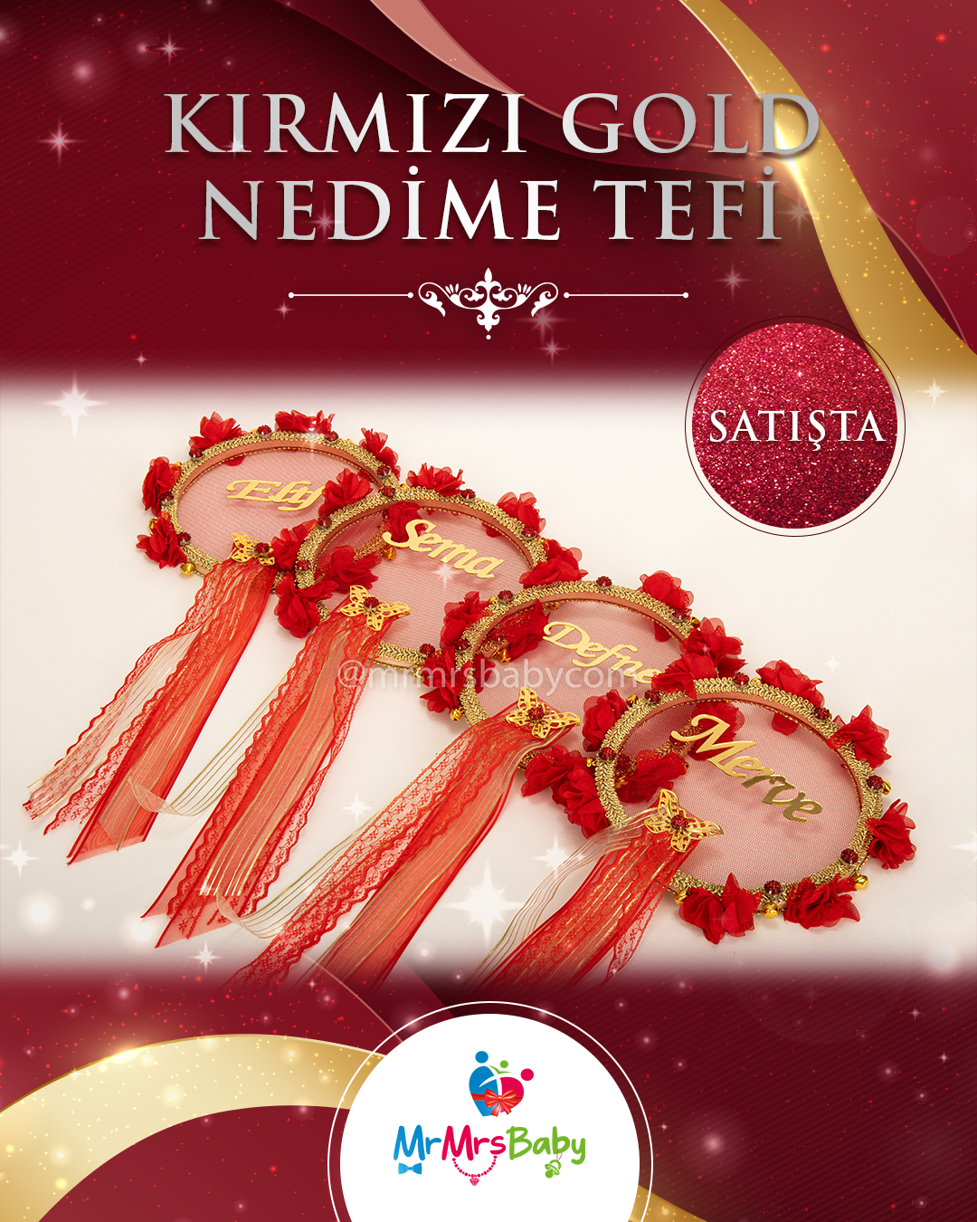 Kırmızı  Lazer Güllü Kırmızı Taşlı  Pleksi İsimli   Nedime  Tefi