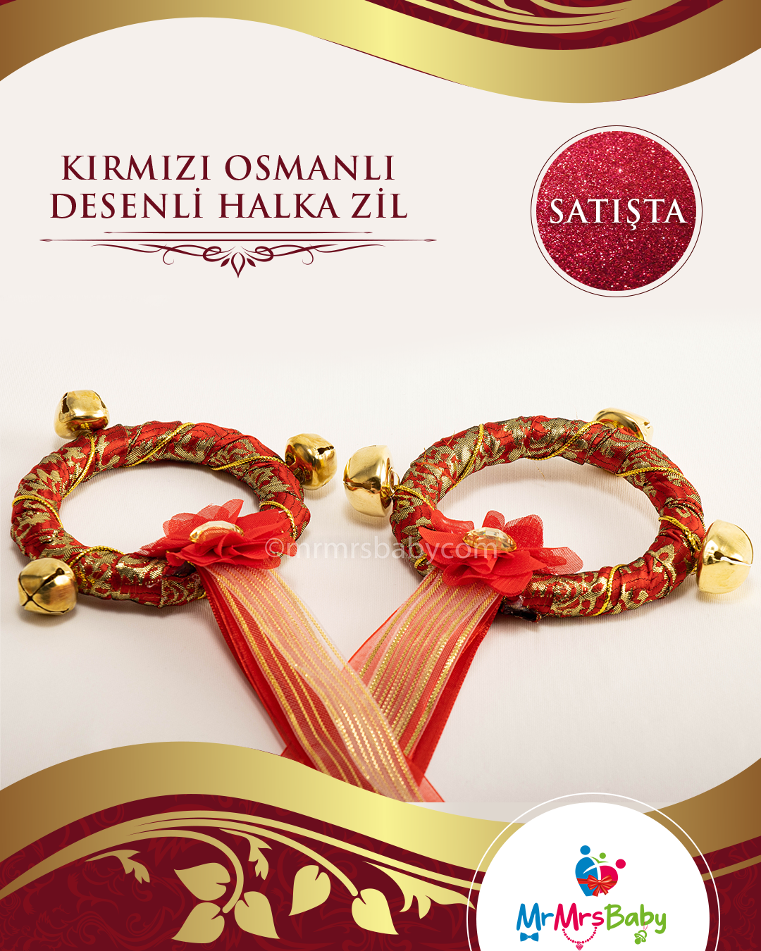 Kırmızı Osmanlı Desenli Halka Zil