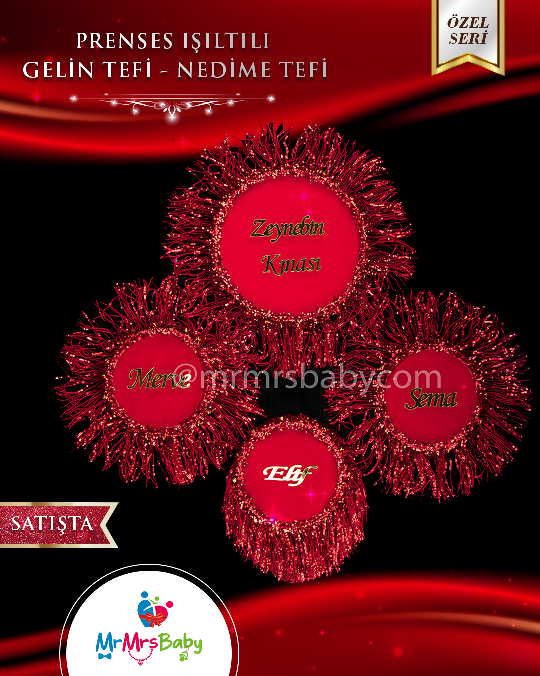 Kırmızı Pullu Püsküllü   Pleksi İsimli Nedime Tefi