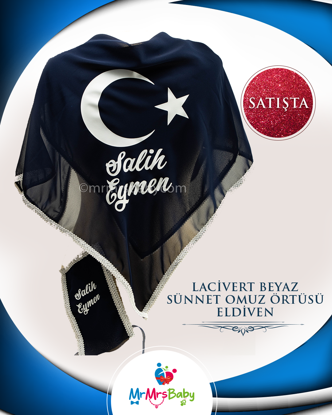 Lacivert Beyaz Sünnet Omuz Örtüsü İsimli