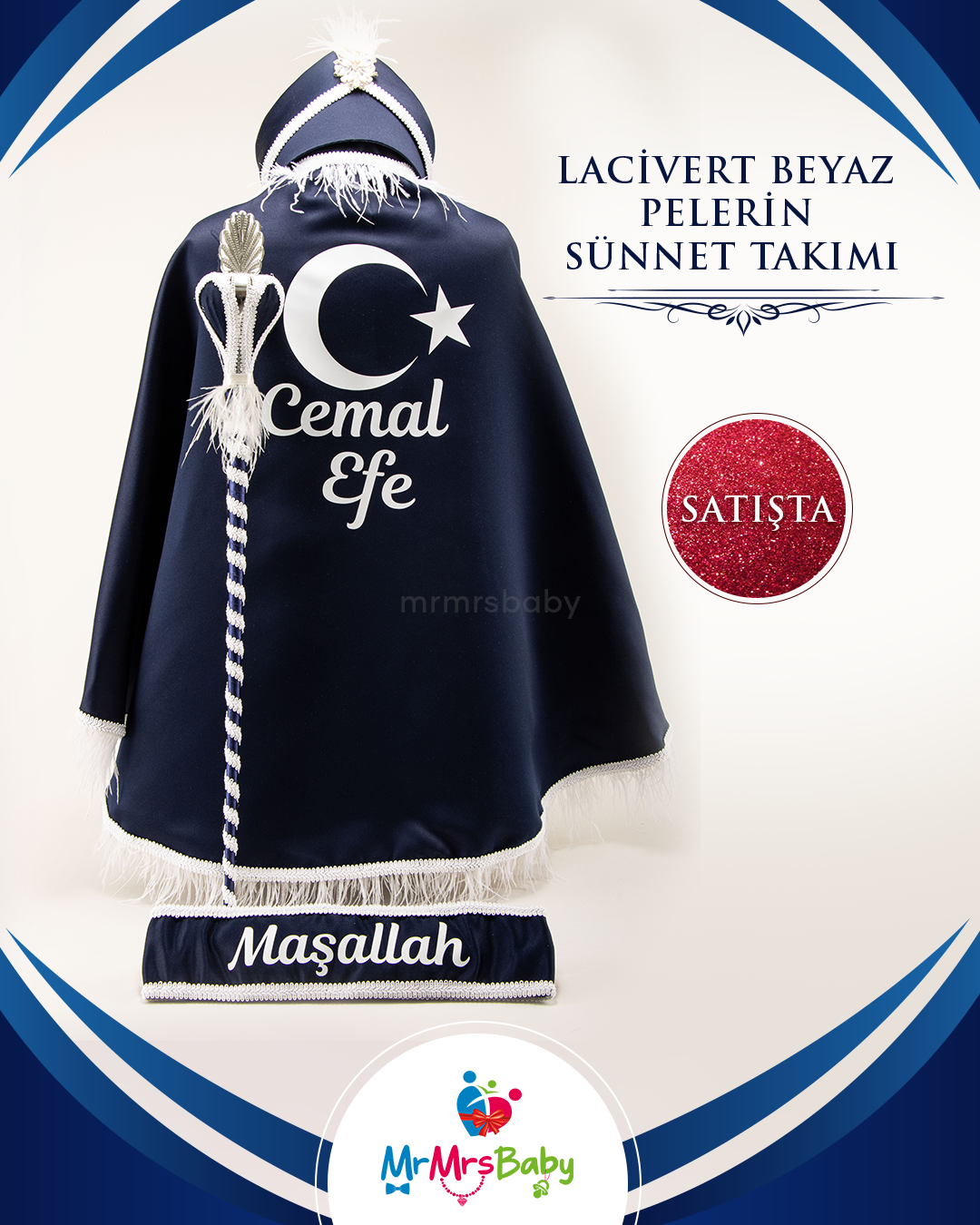 Lacivert Beyaz  Sünnet  Pelerin Takımı