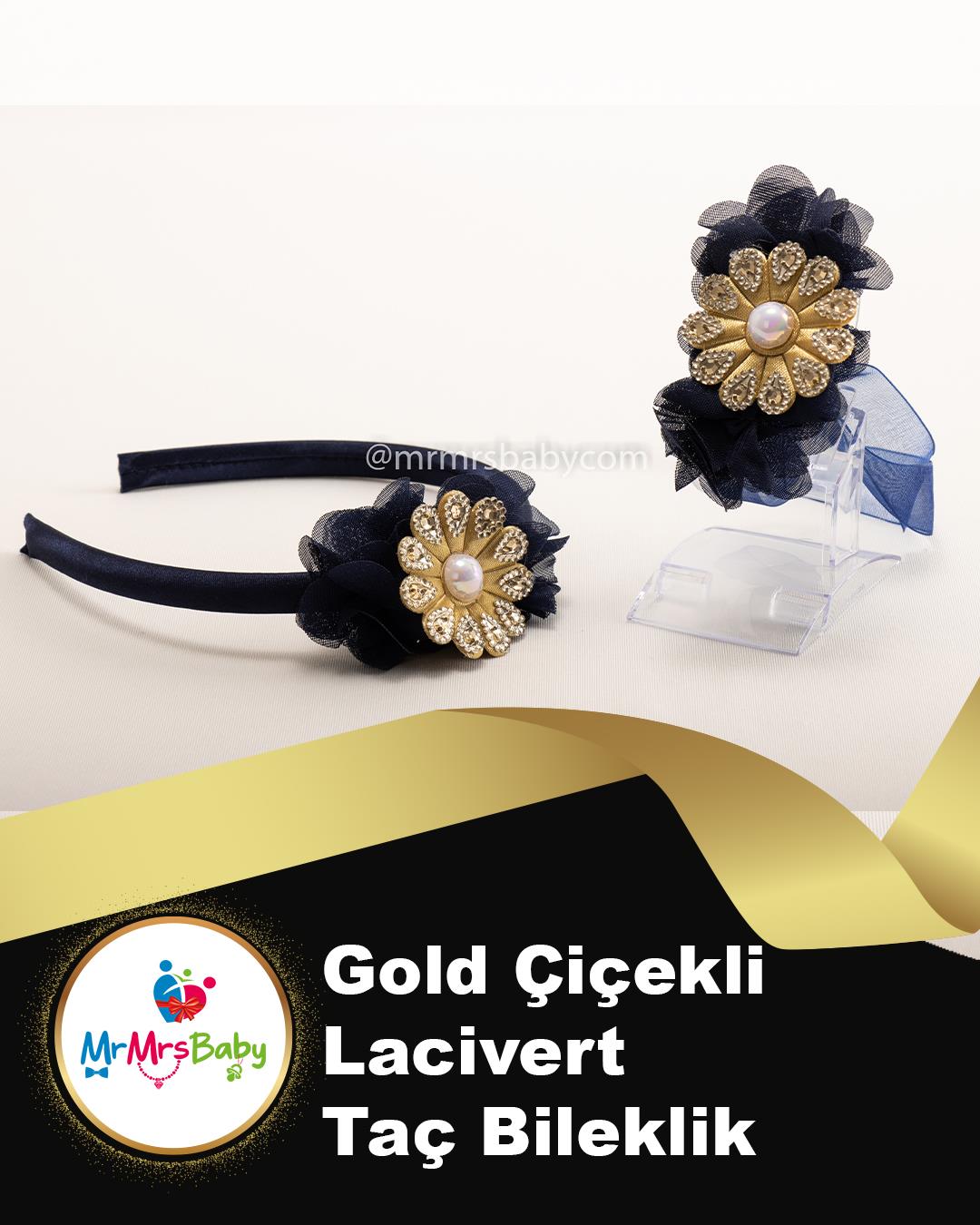 Lacivert Gold Çiçekli Nedime Bilekliği