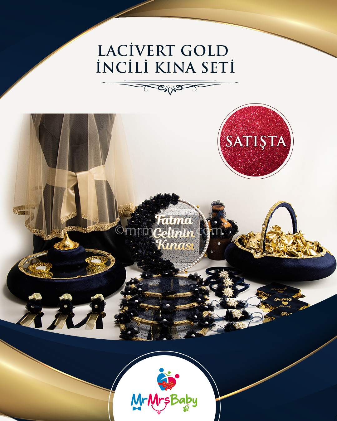 Lacivert Gold İncili Kına Seti