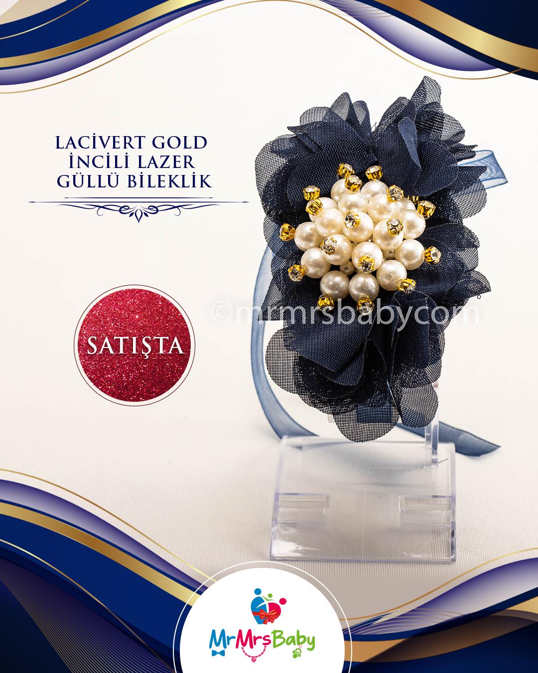 Lacivert Gold İncili Nedime Bilekliği