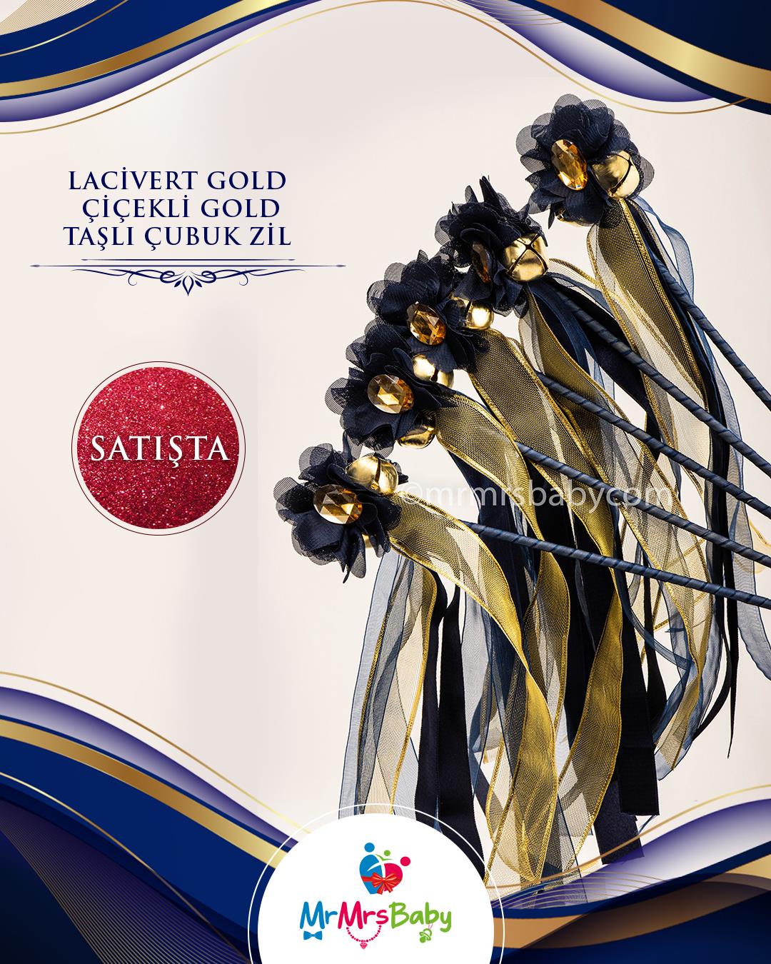 Lacivert  Gold Taşlı Çubuk Zil 10 Adet