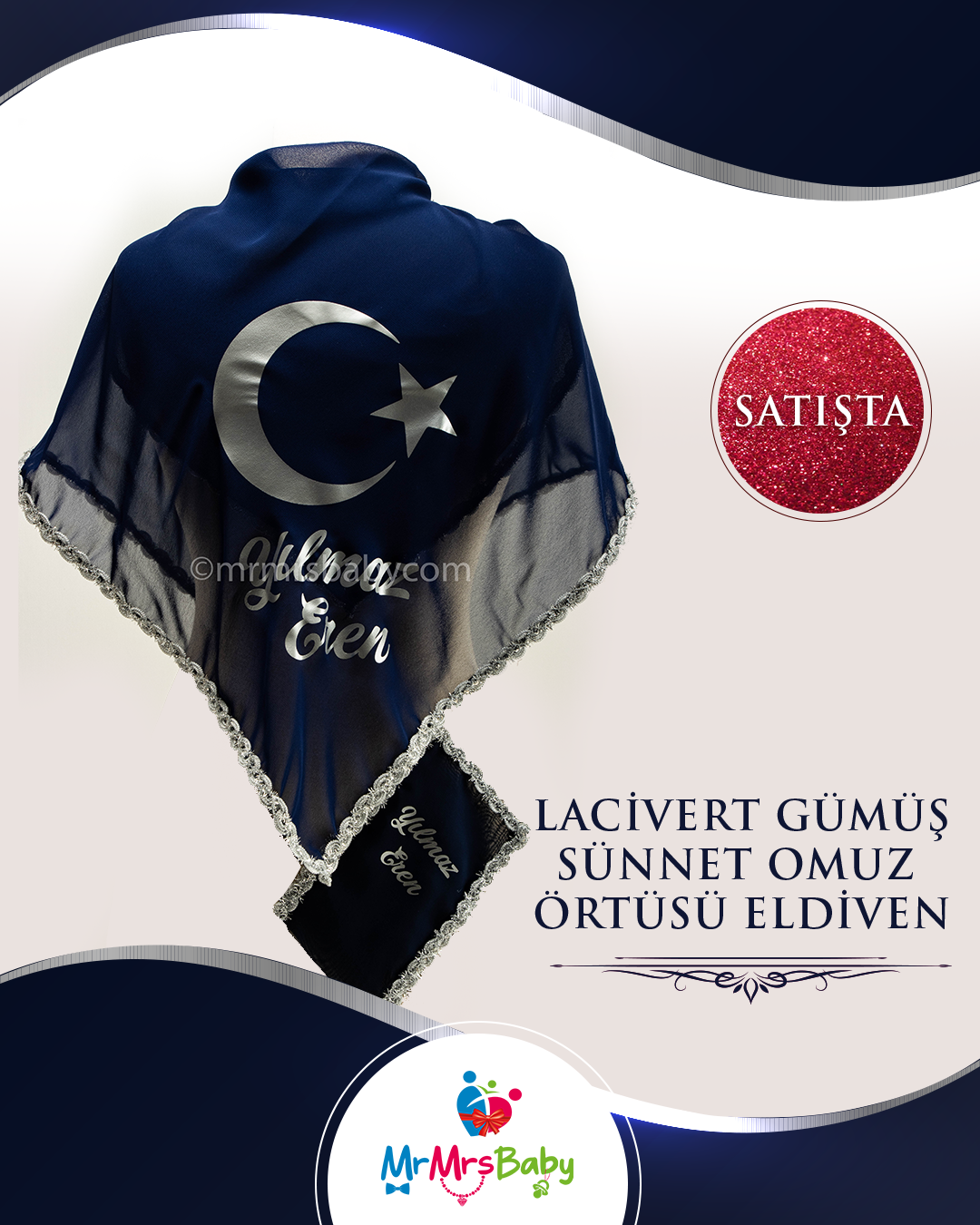 Lacivert Gümüş Sünnet Omuz Örtüsü İsimli