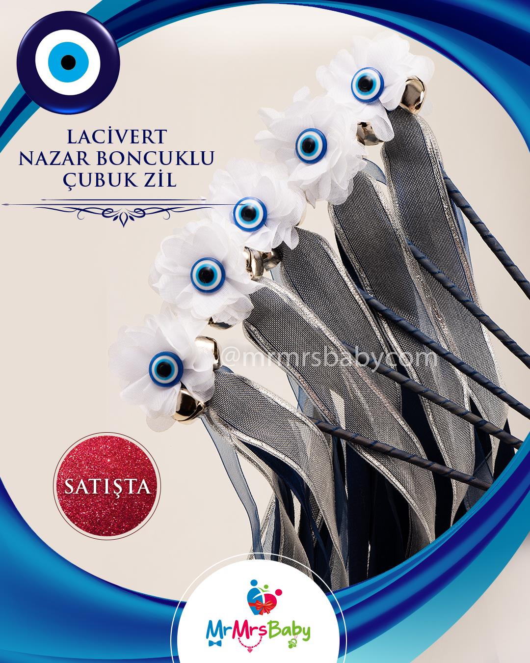 Lacivert  Nazar Boncuklu Çubuk Zil  10 Adet