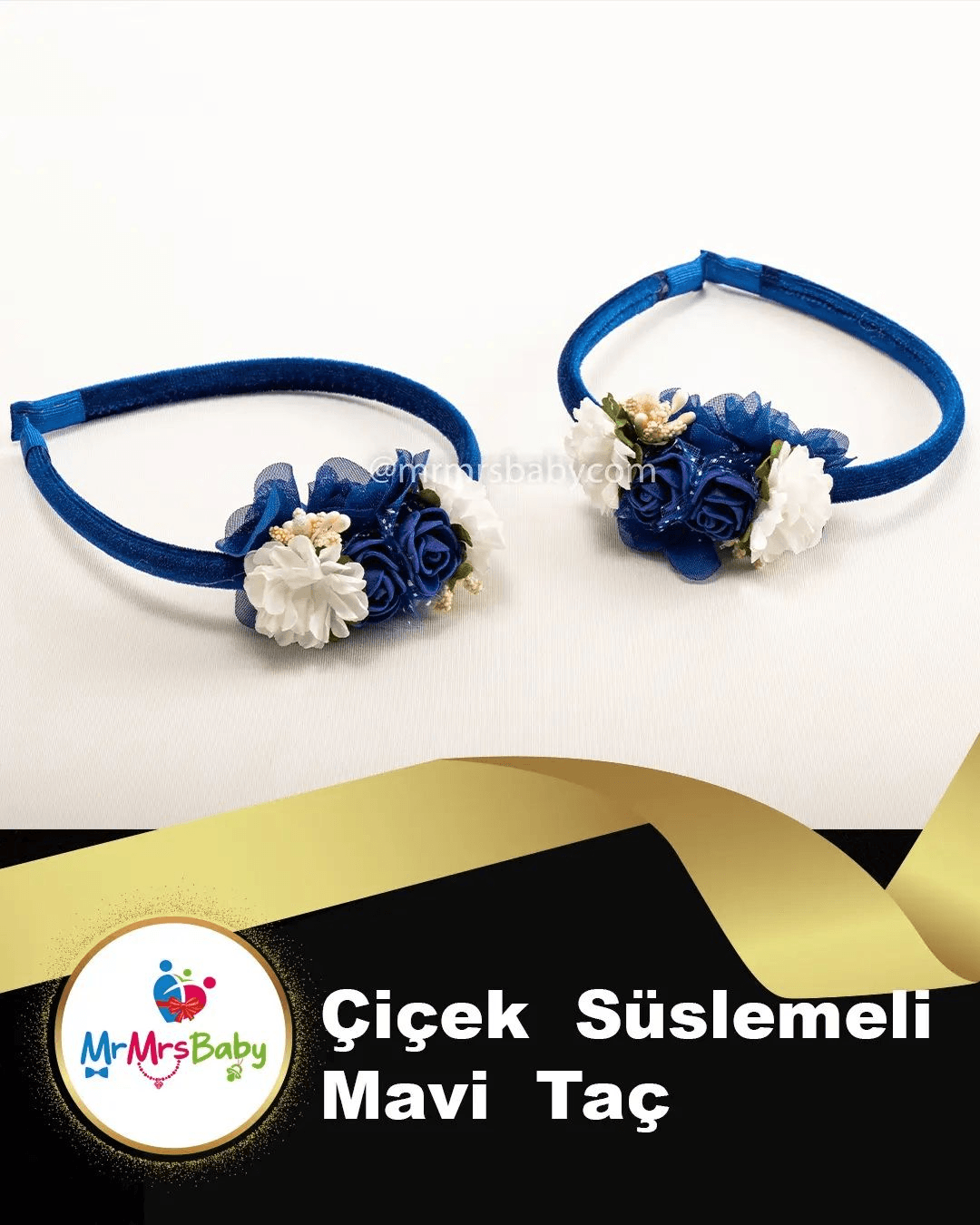 Mavi Beyaz Çiçekli Nedime Taci