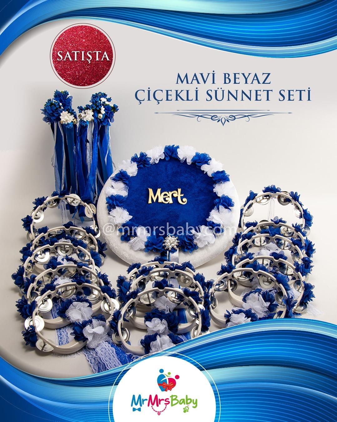 Mavi Beyaz Çiçekli  Sünnet Kına Seti