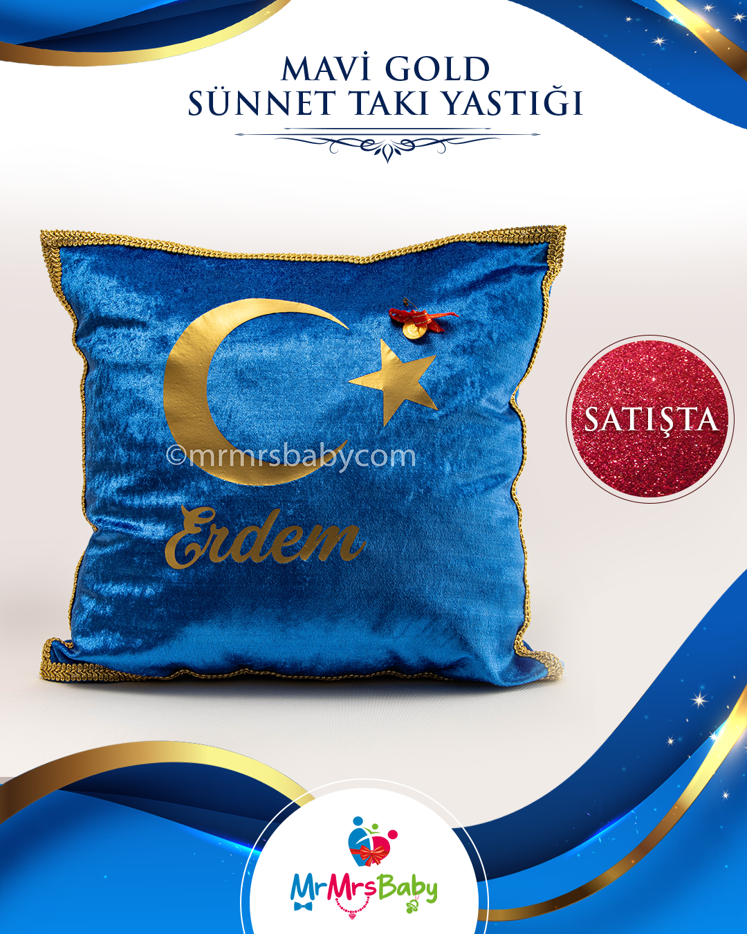 Mavi Gold Sünnet Takı Yastığı