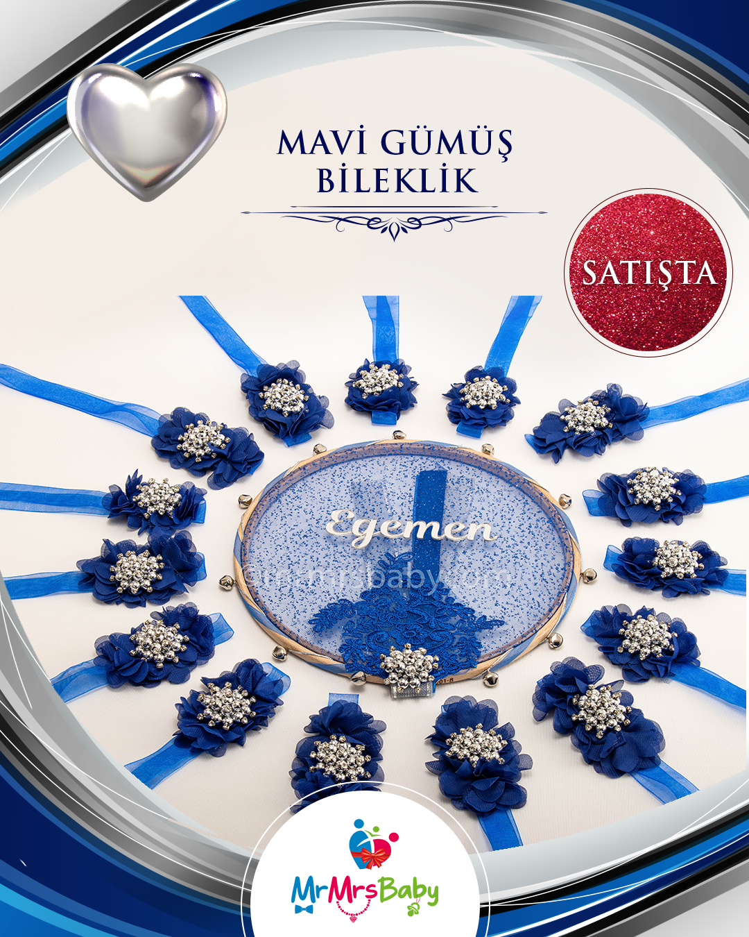 Mavi Gümüş İncili Nedime Bilekliği 10 Adet