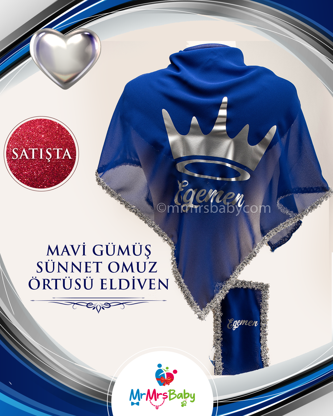 Mavi Gümüş Sünnet Omuz Örtüsü İsimli