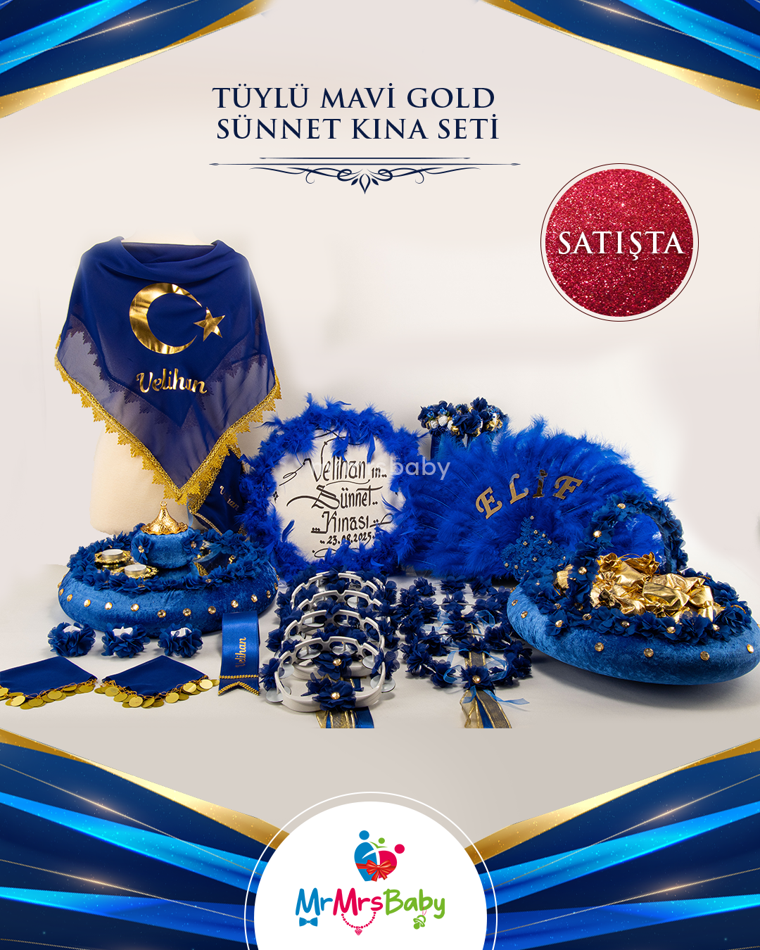 Mavi Tüylü Gold Sünnet  Kına Seti