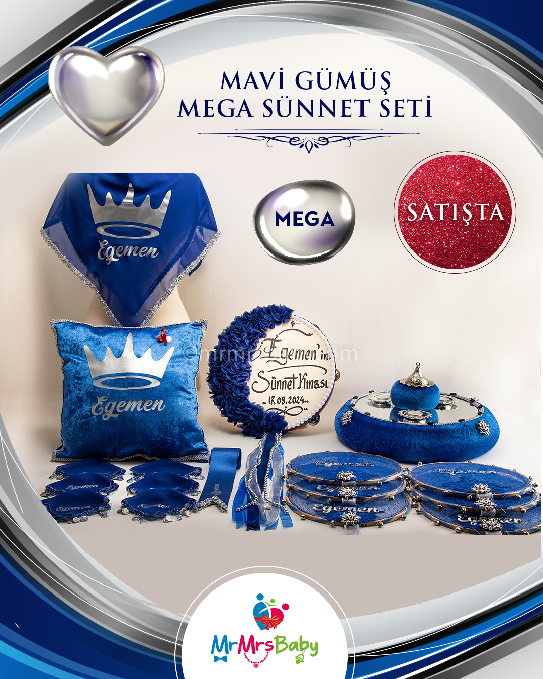 Mega Mavi Gümüş Sünnet Kına Seti