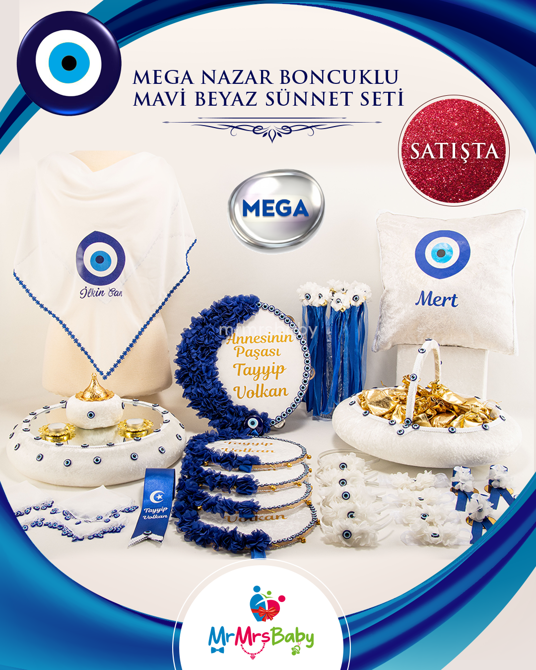 Mega Nazar Boncuklu Mavi Sünnet Kına Seti