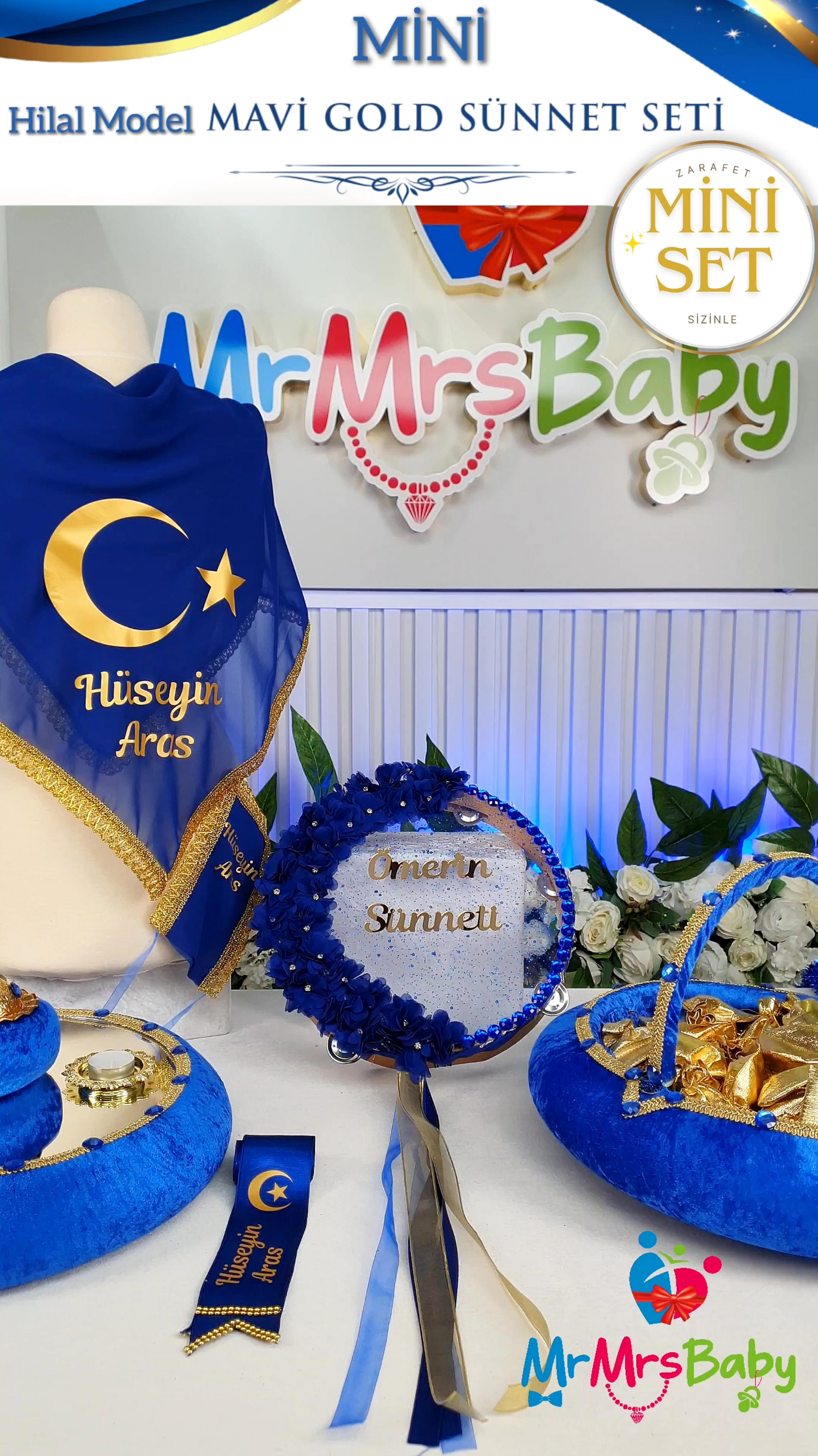 Mini Mavi Gold Hilal Model Sünnet Kına Seti