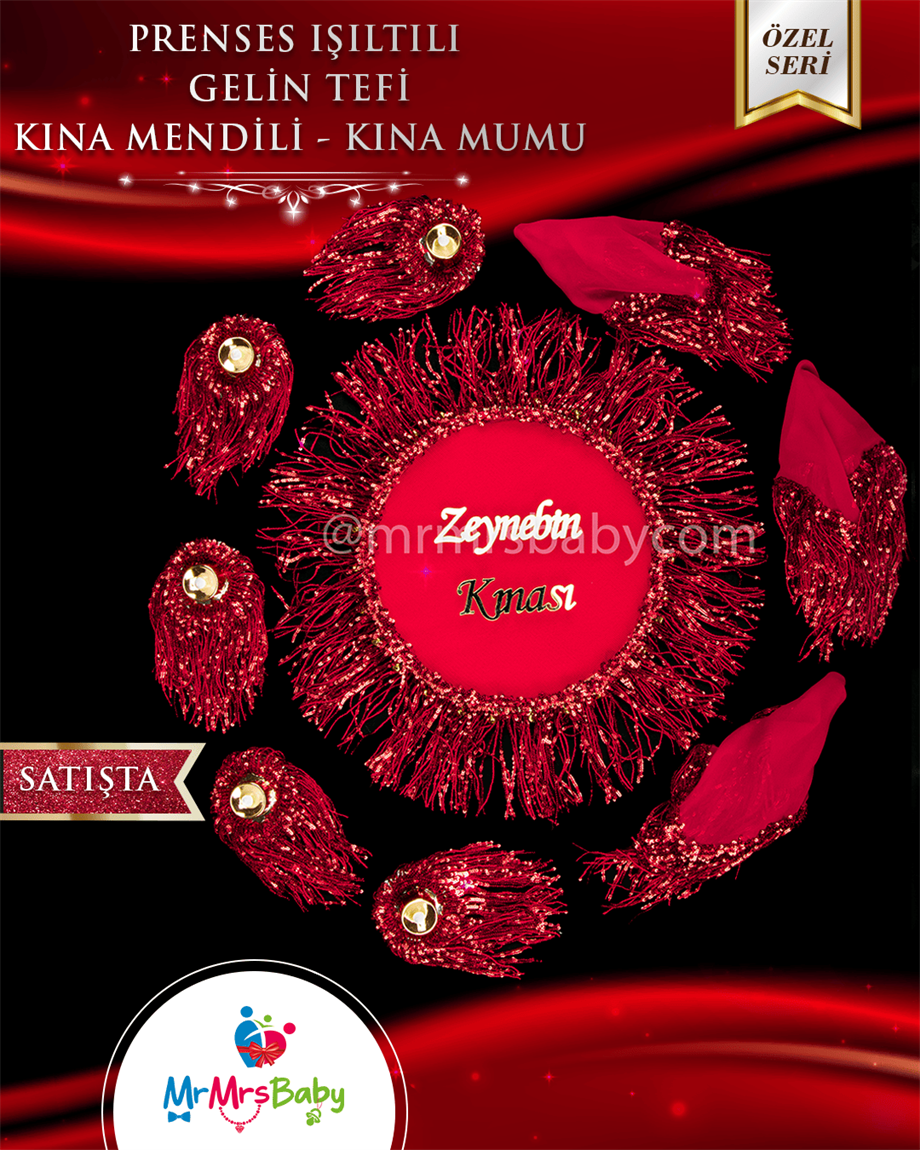 Prenses Işıltılı Kırmızı Pullu Püsküllü   Lüks Kına Seti