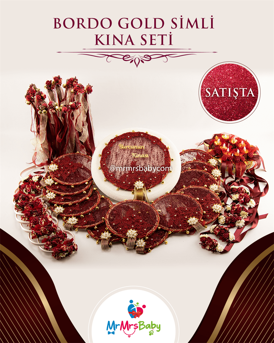 Simli Bordo Gold Kına Seti