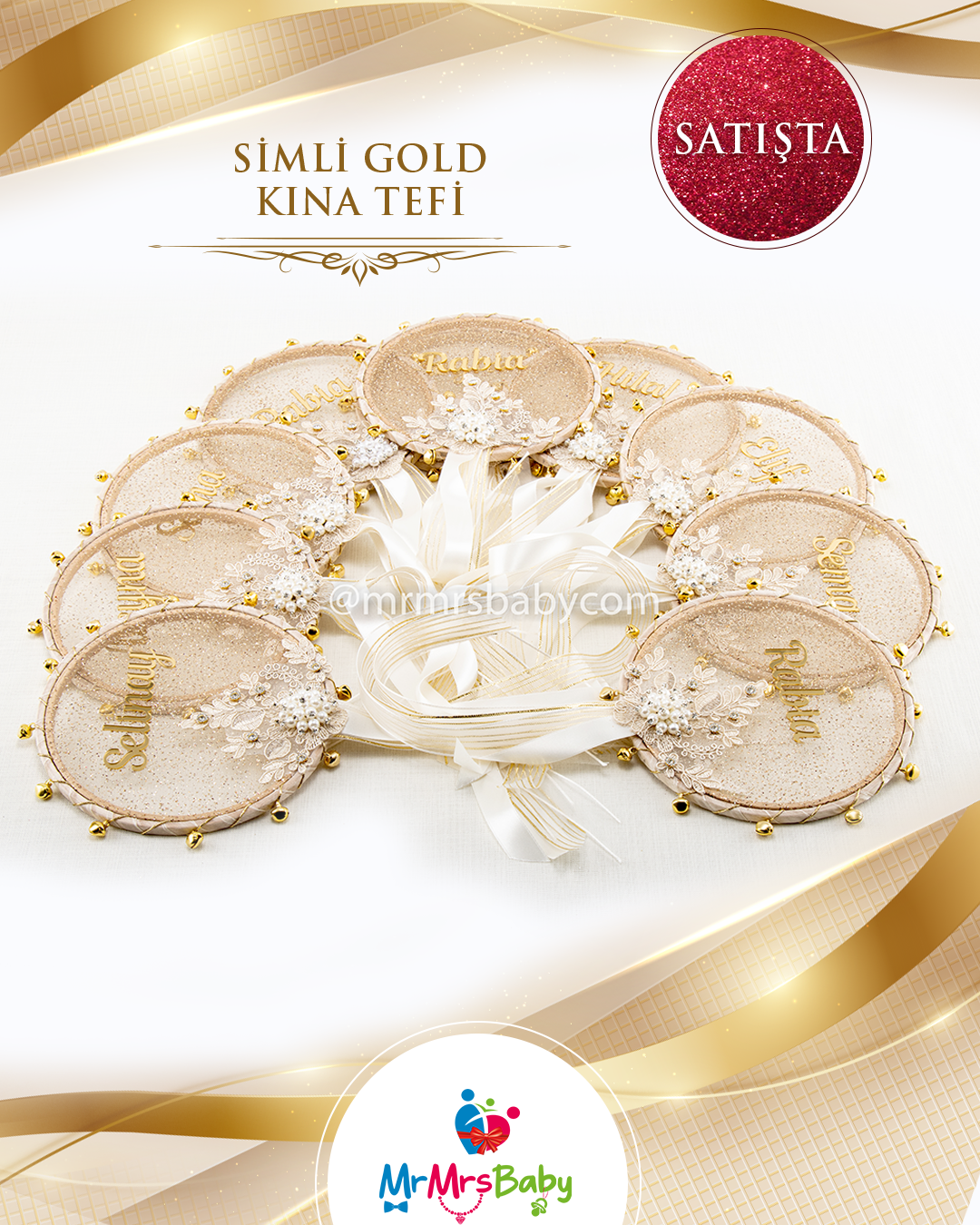 Simli Krem Gold  Renk Kına Seti