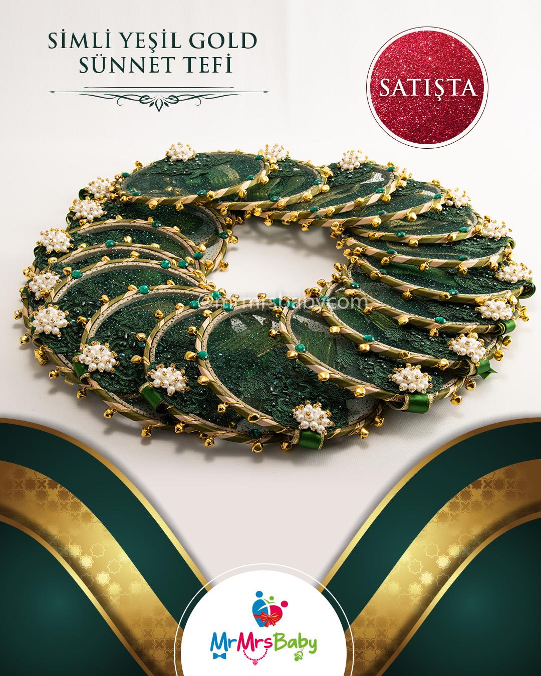 Simli Yeşil Gold Fransız Güpürlü İsimli Nedime Tefi