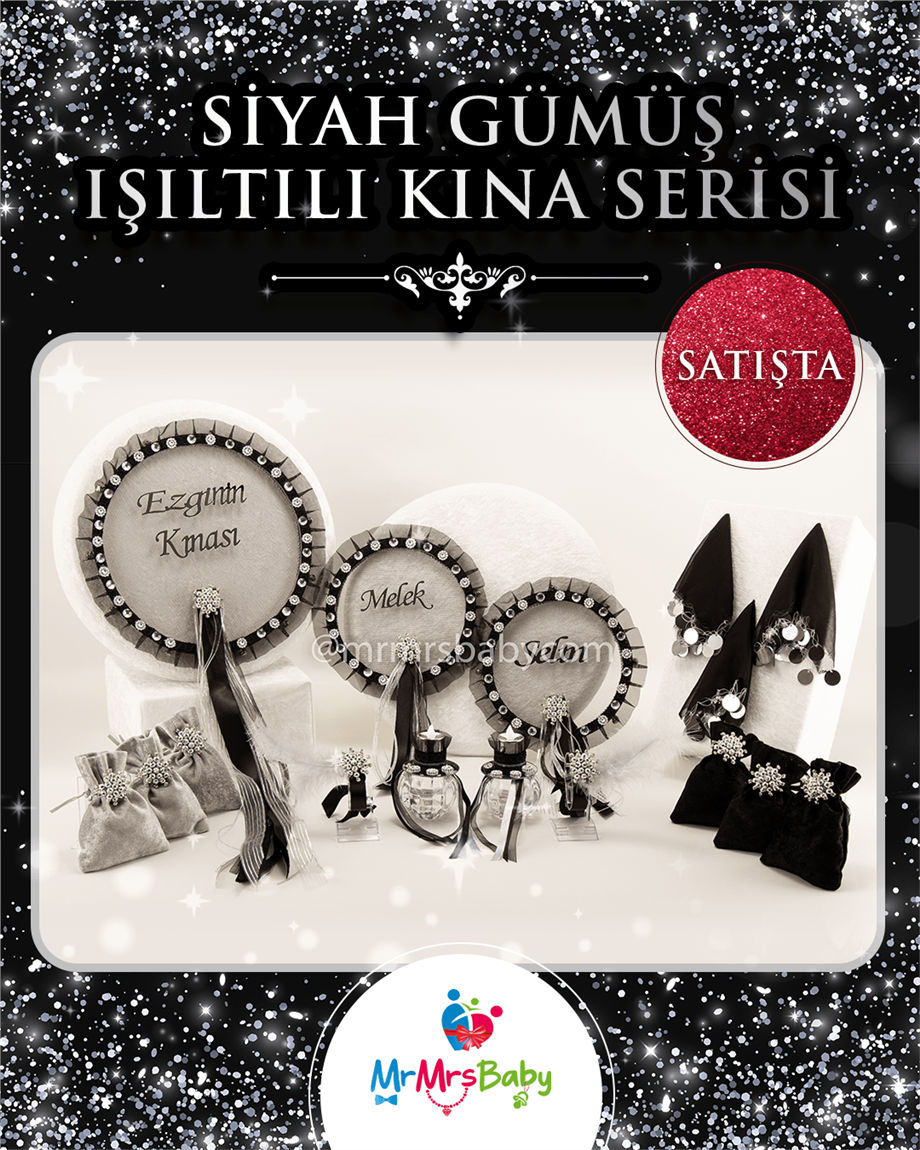 Siyah Gümüş Işıltılı Kına Seti