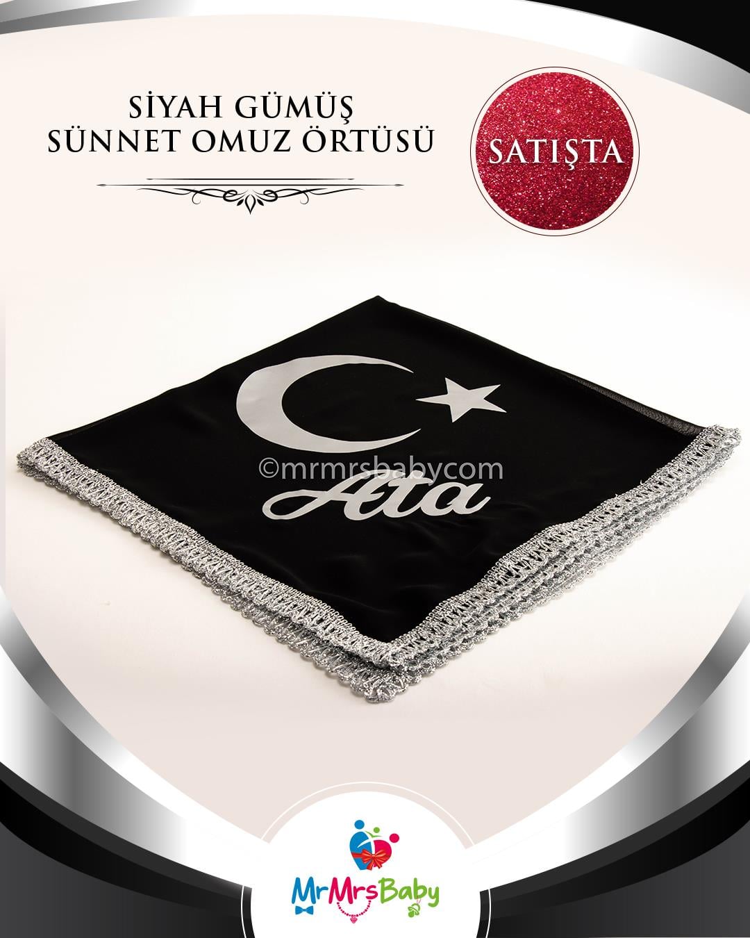 Siyah Gümüş Sünnet Omuz Örtüsü İsimli