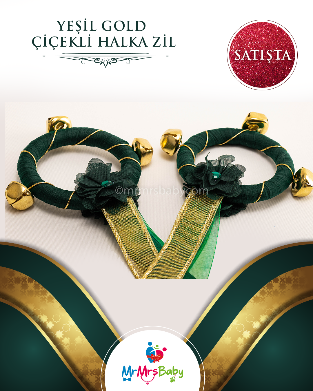 Yeşil Gold Halka Zil 10 Adet
