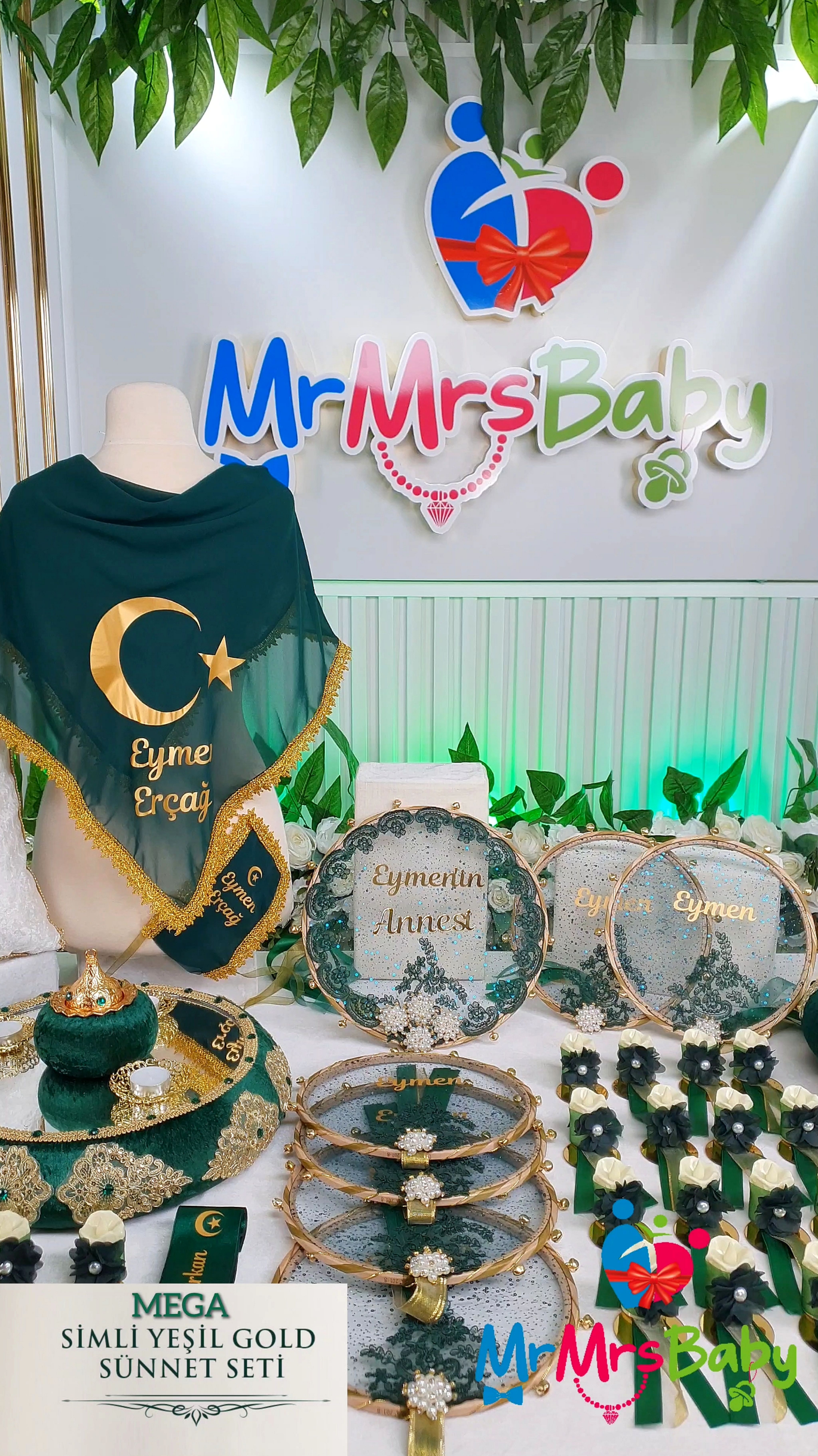 Yeşil Gold Mega Simli İncili Sünnet Kına Seti