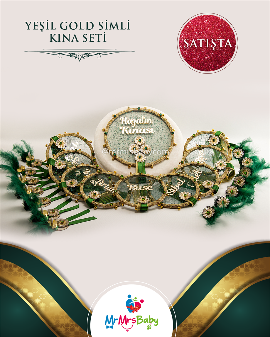 Yeşil Gold Simli Kına Seti