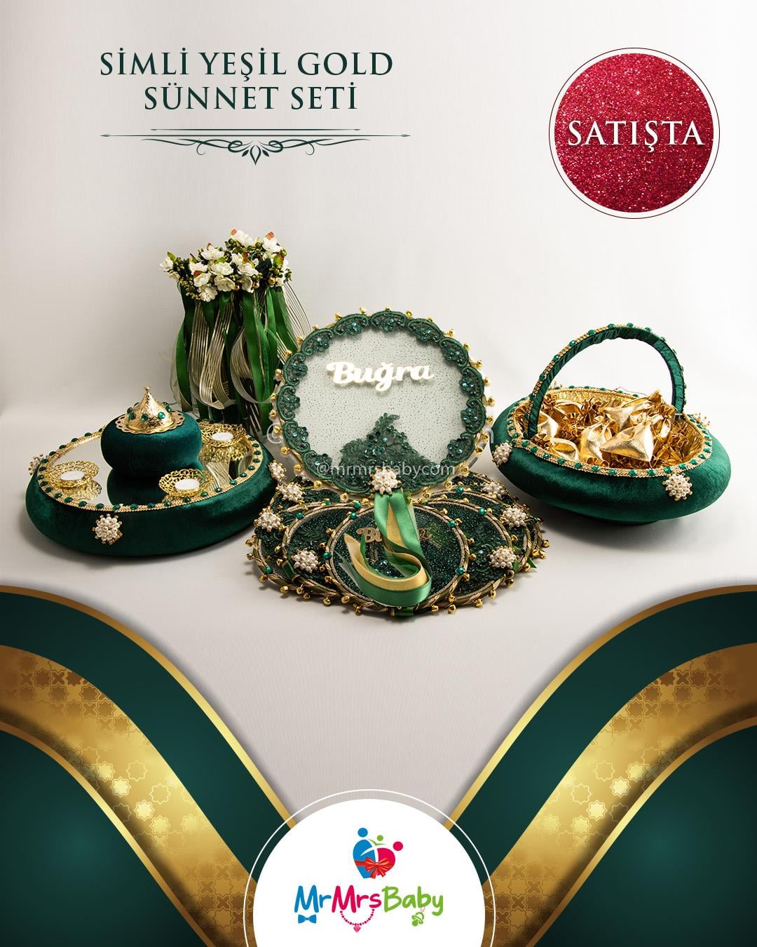 Yeşil Gold Simli Sünnet Kına Seti