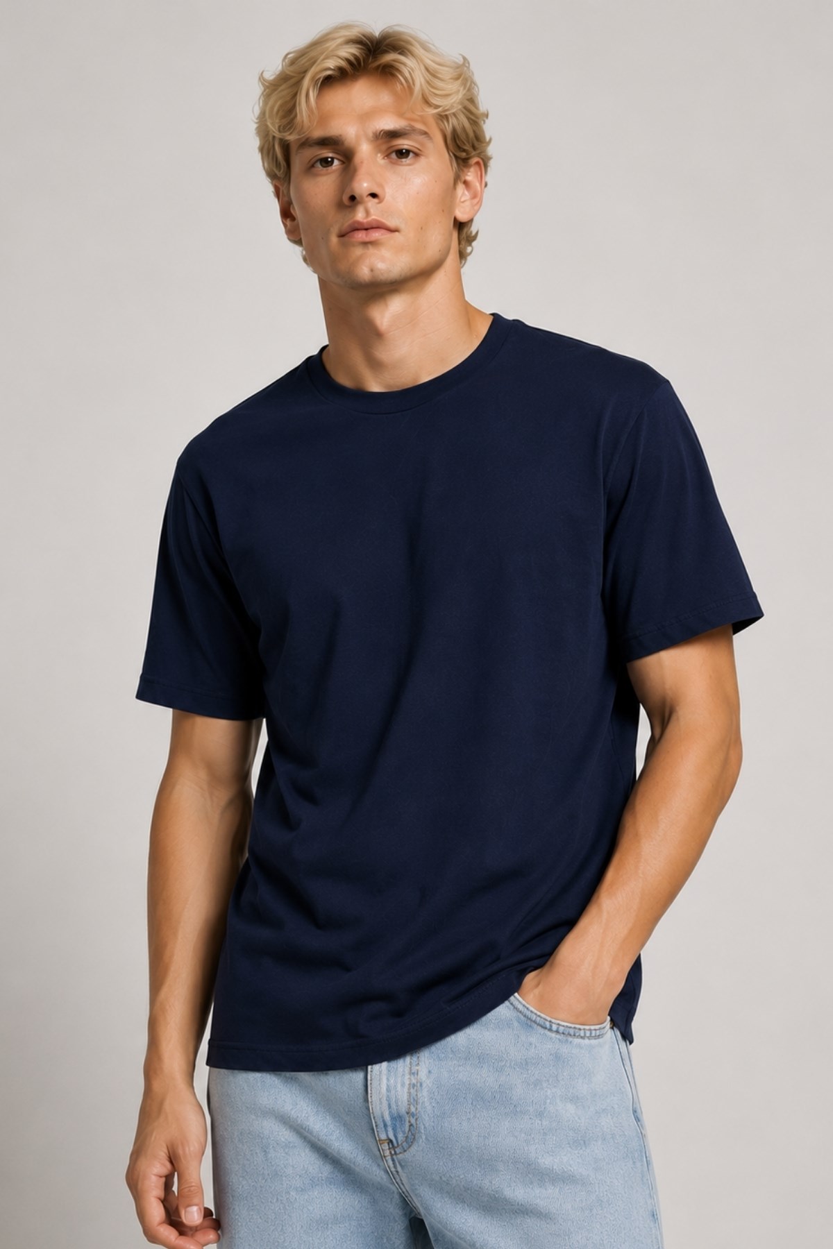 Erkek %100 Pamuk Oversize Tişört Basic Bisiklet Yaka Kısa Kollu T-Shirt