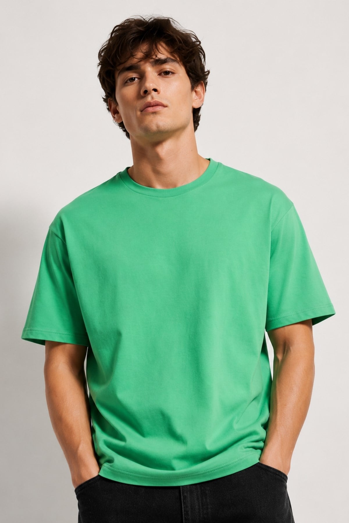 Erkek %100 Pamuk Oversize Tişört Basic Bisiklet Yaka Kısa Kollu T-Shirt