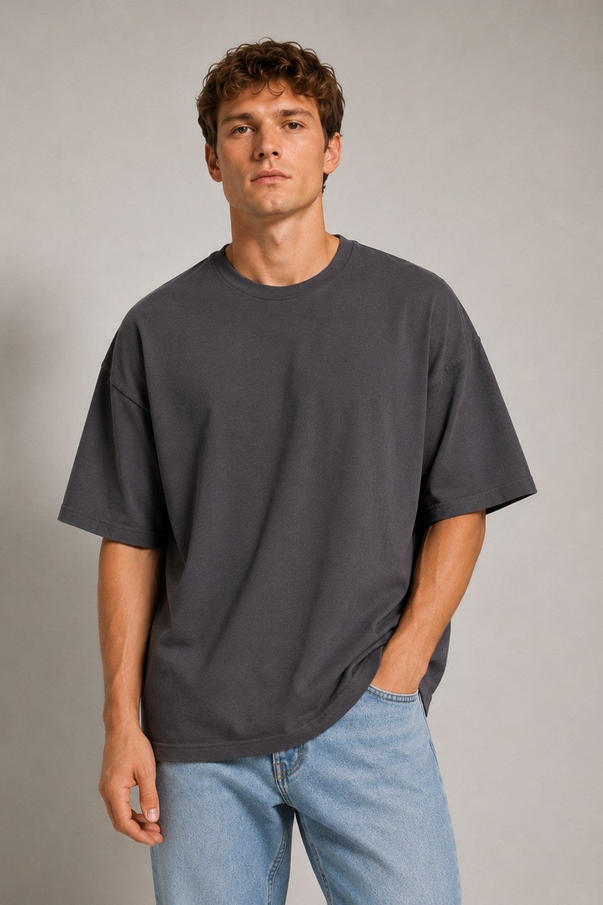 Erkek %100 Pamuk Oversize Tişört Basic Bisiklet Yaka Kısa Kollu T-Shirt