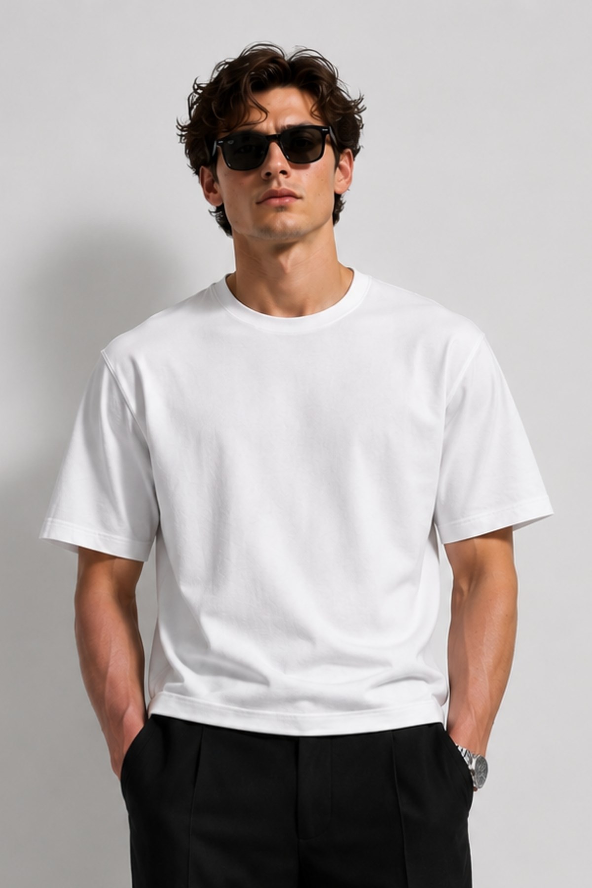Erkek %100 Pamuk Oversize Tişört Basic Bisiklet Yaka Kısa Kollu T-Shirt