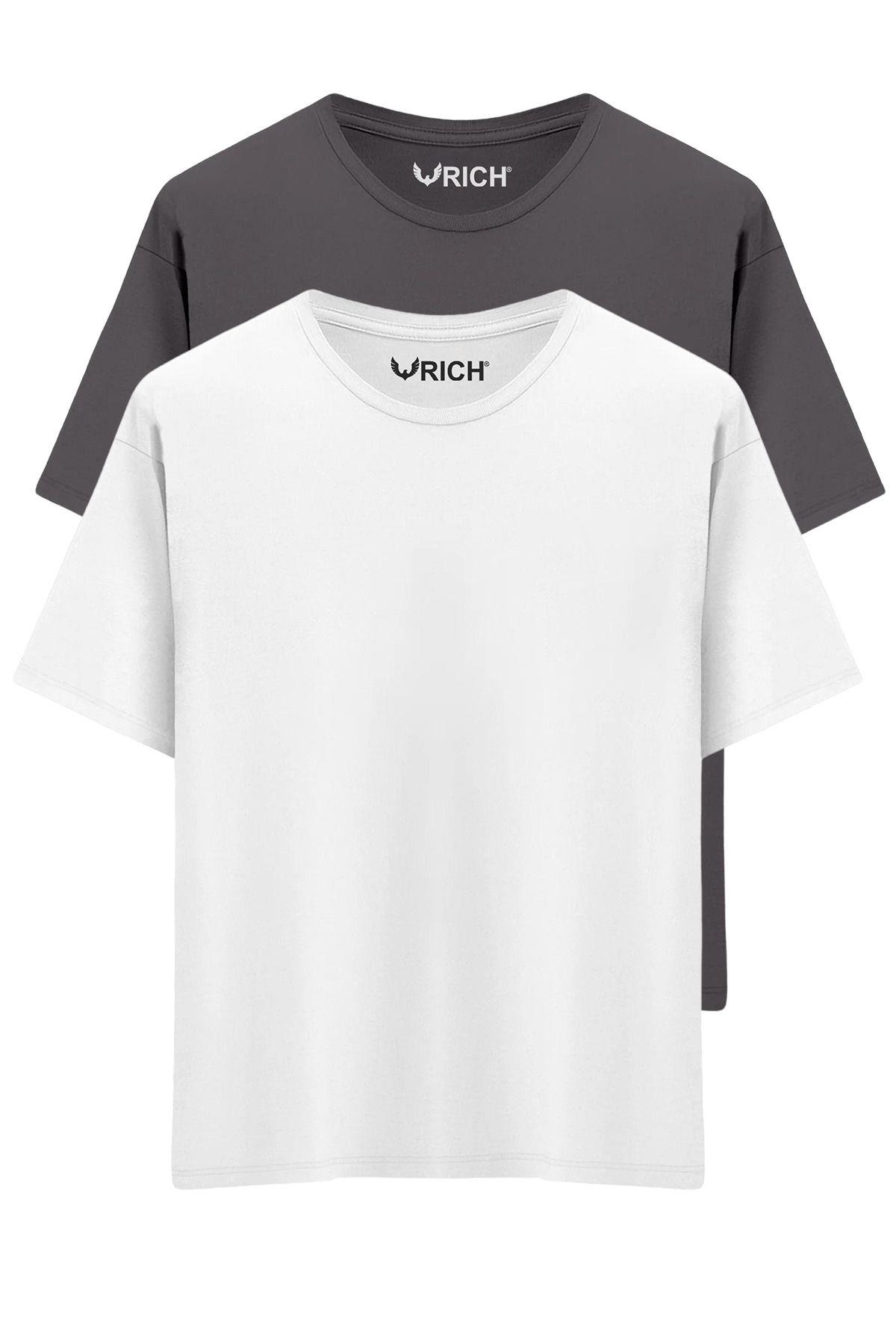 Erkek 2 Li Paket %100 Pamuk Oversize Tişört Basic Bisiklet Yaka Kısa Kollu T-Shirt